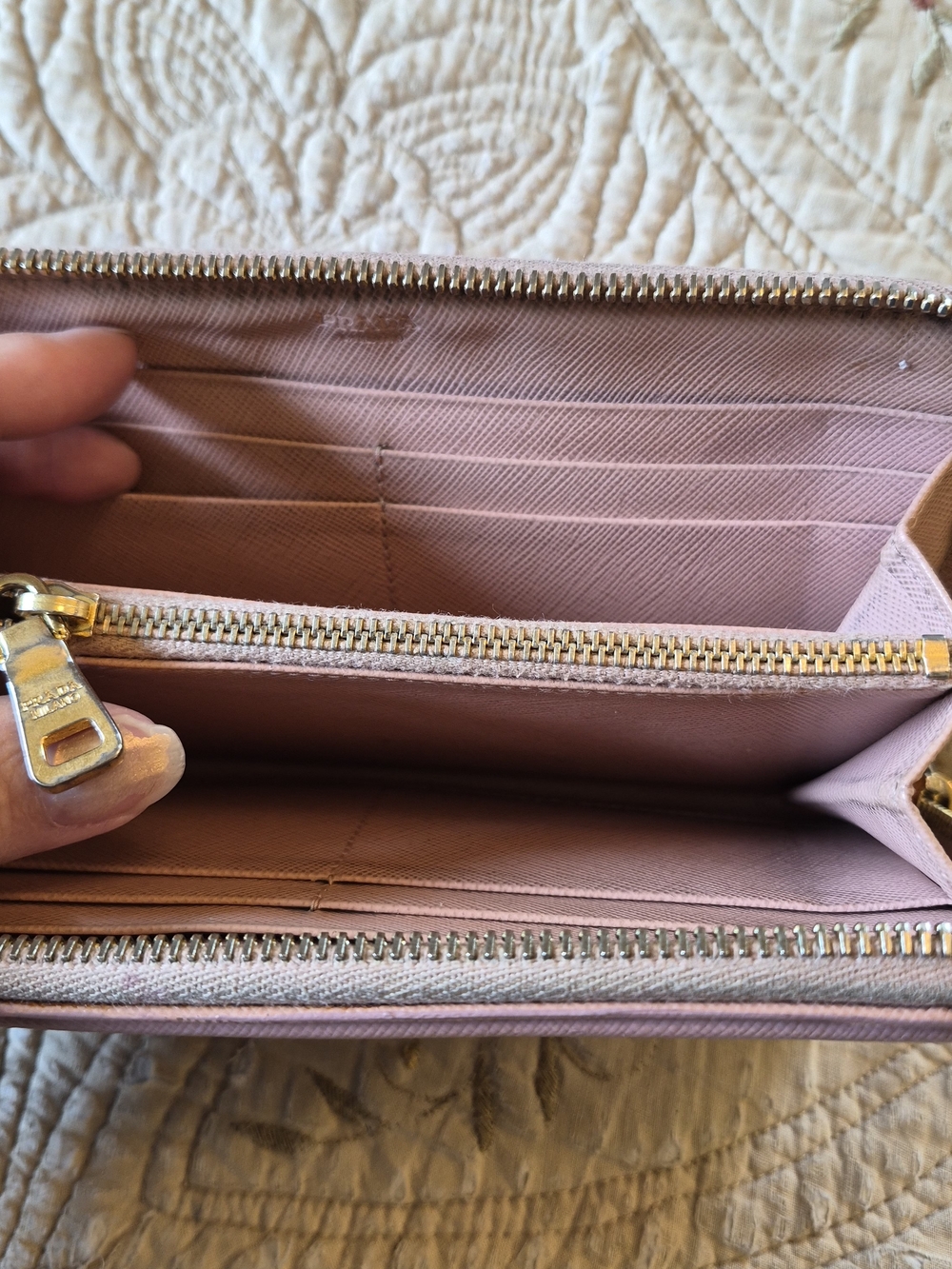 Prada Rose Pink Saffiano Zip Wallet with Gold Logo - Picture 5 of 8